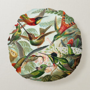 Hummingbirds by Ernst Haeckel Round Cushion