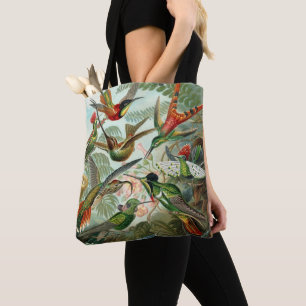 Hummingbirds by Ernst Haeckel, Vintage Birds Trees Tote Bag