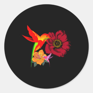 Hummingbirds Feeding From Flowers Graphic Art   Classic Round Sticker