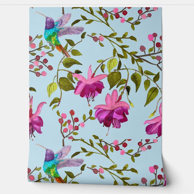 Hummingbirds Flock To Fuchsia Bougainvillea  Wallpaper (Unrolling)