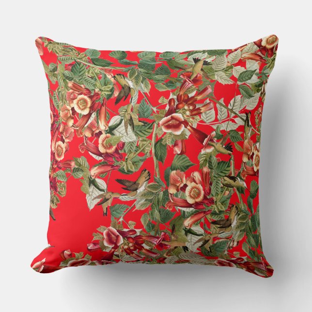 Hummingbirds Floral Audubon Flowers Throw Pillow (Front)