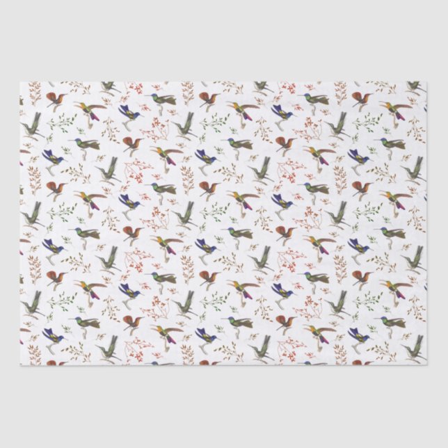 Hummingbirds Floral Colourful Birder Wrapping Pape Tissue Paper (Front)