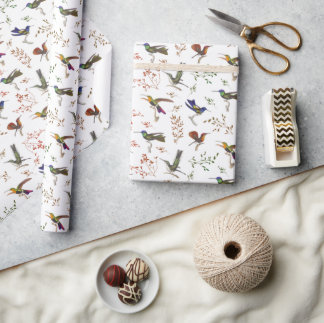 Hummingbirds Floral Colourful Birder Wrapping Paper