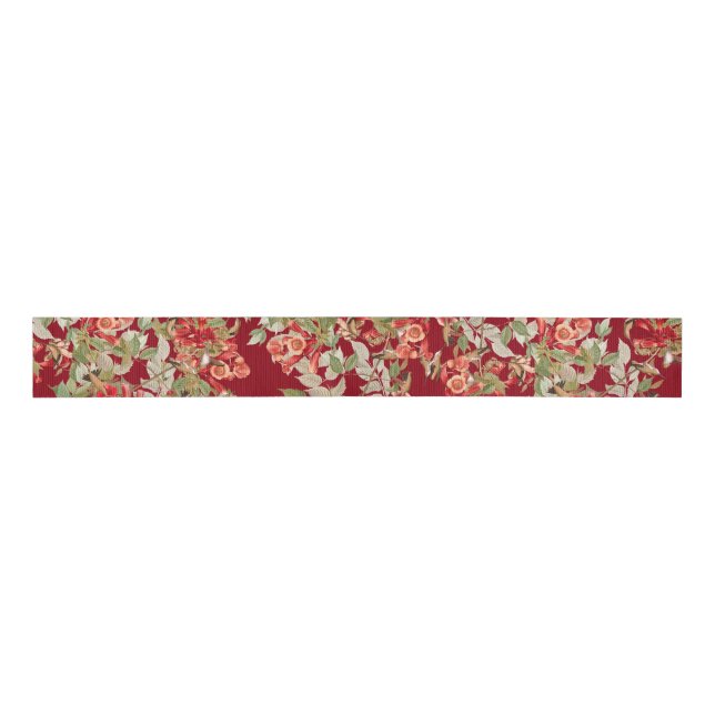 Hummingbirds Floral Flower Grosgrain Ribbon (Front)