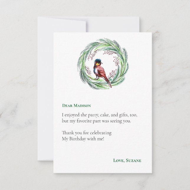 Hummingbirds Floral Wreath Bithday Party Thank You Card (Front)