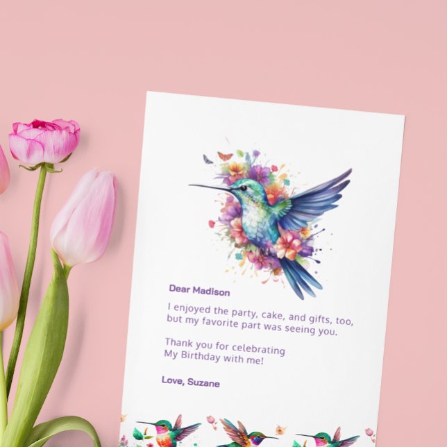 Hummingbirds Floral Wreath Bithday Party Thank You Card (Creator Uploaded)