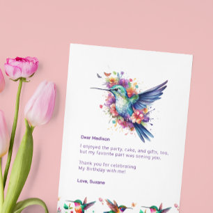 Hummingbirds Floral Wreath Bithday Party Thank You Card