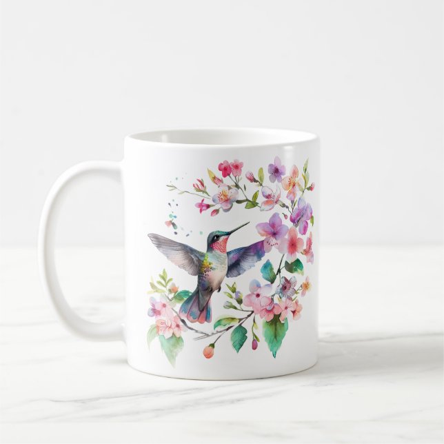 Hummingbirds Floral Wreath Coffee Mug (Left)
