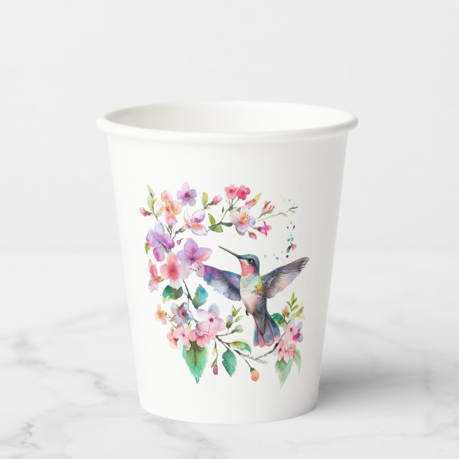 Hummingbirds Floral Wreath Paper Cups (Front)