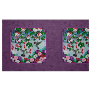 Hummingbirds Flower Garden Purple Pillow Size Fabric