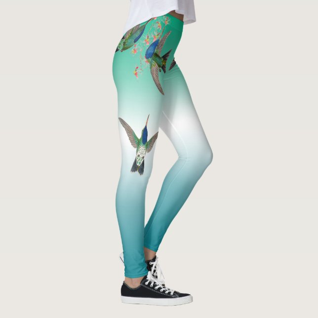 Hummingbirds Flowers Ombre All Over Print Leggings (Right)