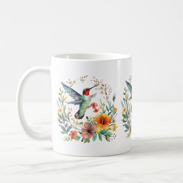 Hummingbirds Flowers Pattern Coffee Mug (Left)