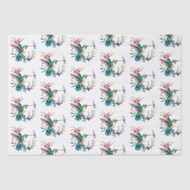 Hummingbirds Flowers Pattern Tissue Paper (Front)