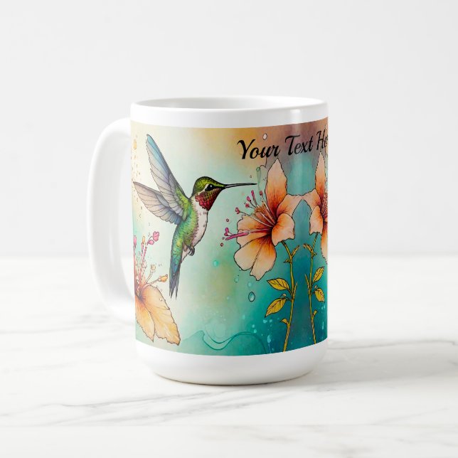 Hummingbirds Flowers Personalise Coffee Mug (Front Left)