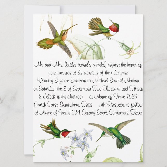 Hummingbirds & Flowers Wedding  Invitation (Front)