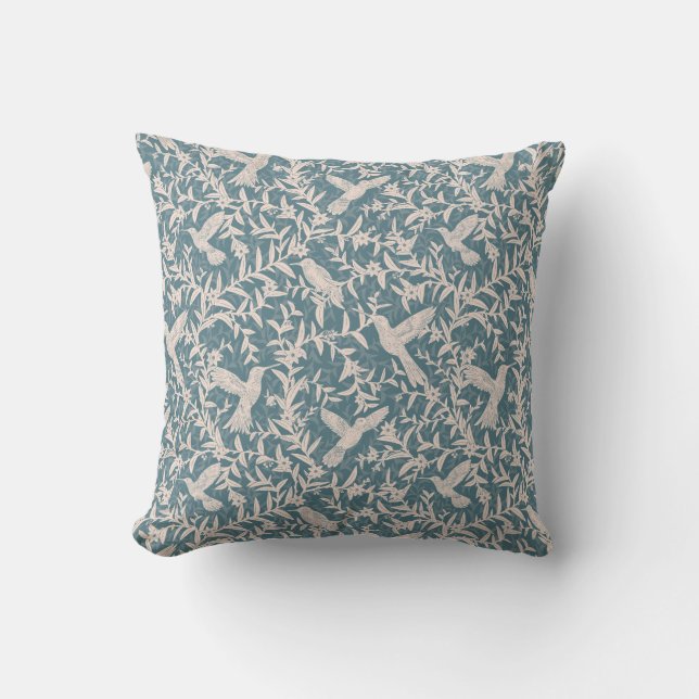 Hummingbirds foliage blue vintage  cushion (Front)