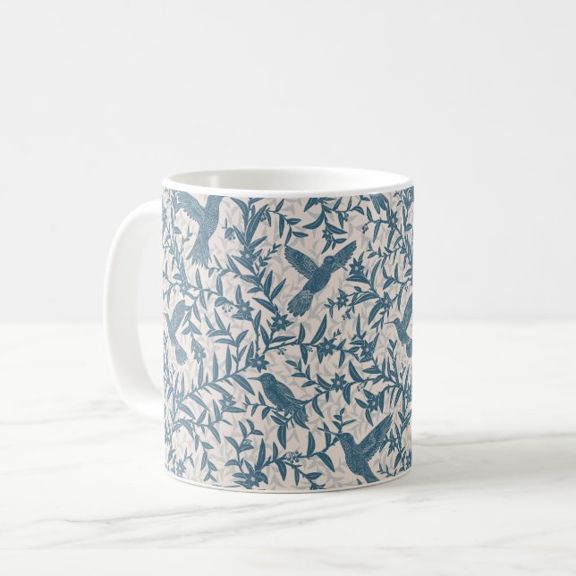 Hummingbirds foliage whimsical blue coffee mug (Front Left)