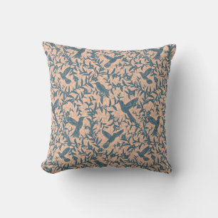 Hummingbirds foliage whimsical vintage blue cushion