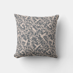 Hummingbirds foliage whimsical vintage grey cushion