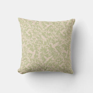 Hummingbirds foliage whimsical vintage Sage Cushion