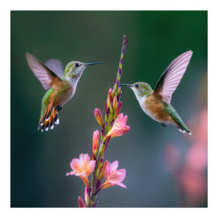 Hummingbirds Gladiolus Flowers Iridescent Pair Photo Print
