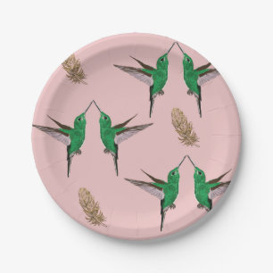Hummingbirds Golden feathers Paper Plate