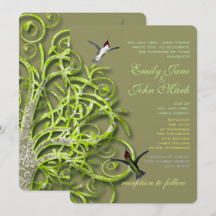 Hummingbirds Golden Lime Tree Wedding Invitation