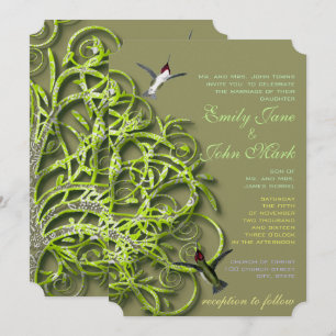 Hummingbirds Golden Lime Tree Wedding Invitations