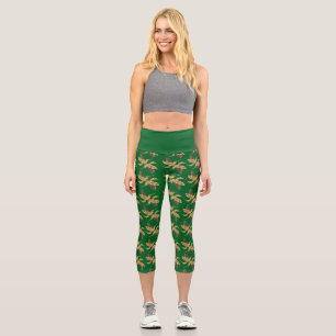 Hummingbirds Golden & Violet Collage  Capri Leggings