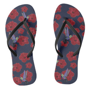 Hummingbirds Hibiscus Floral Art Flip Flops