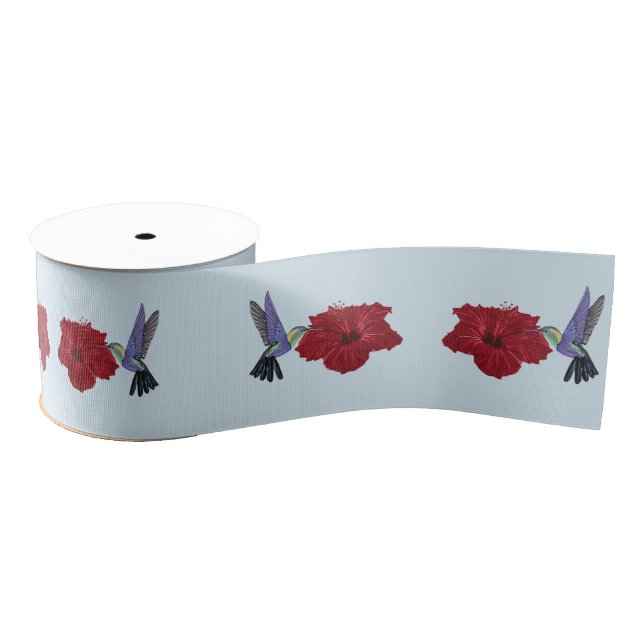 Hummingbirds Hibiscus Floral Art Grosgrain Ribbon (Spool)