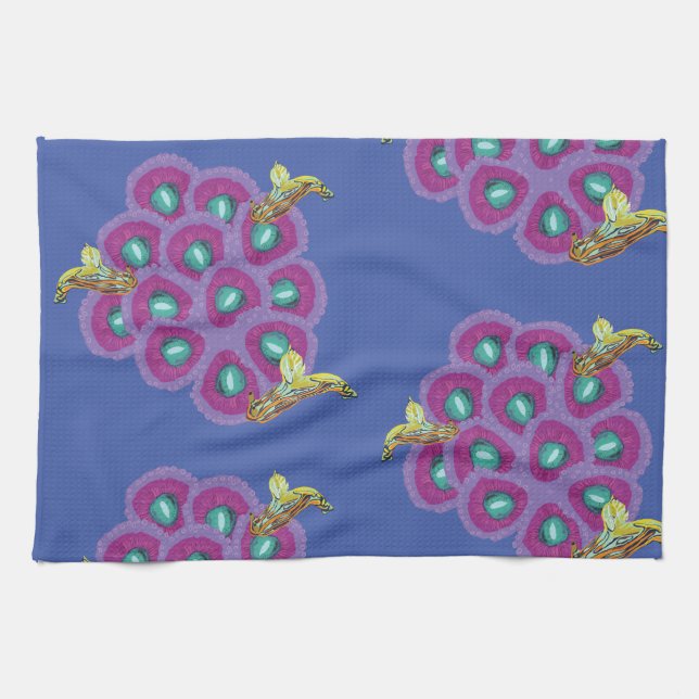 Hummingbirds Hibiscus Floral Art Tea Towel (Horizontal)