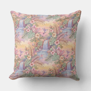 Hummingbirds Hibiscus Waterfall Cheerful Cushion