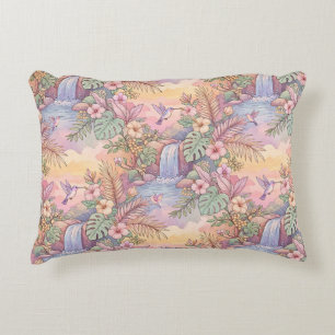 Hummingbirds Hibiscus Waterfall Cheerful Decorative Cushion