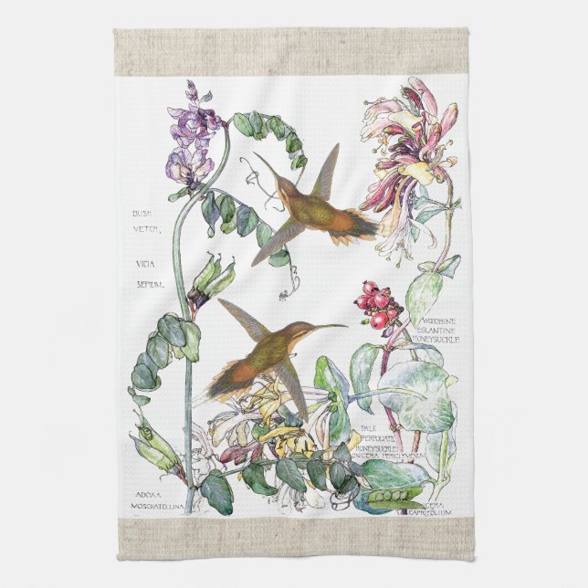 Hummingbirds Honeysuckle Flowers Kitchen Towels (Vertical)