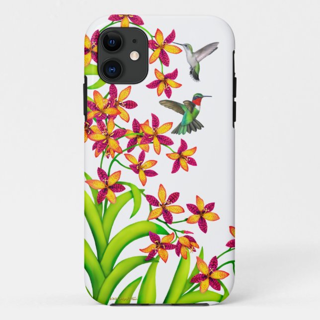 Hummingbirds in Candy Lily Flowers iPhone Case (Back)