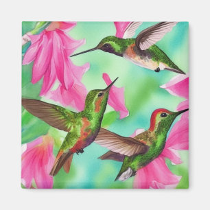 Hummingbirds in flowers watercolor joy magnet