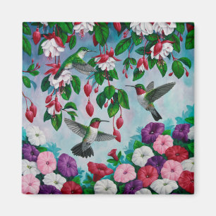 Hummingbirds in Fuchsia Flower Garden Magnet