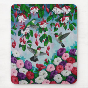 Hummingbirds in Fuchsia Flower Garden Mouse Mat