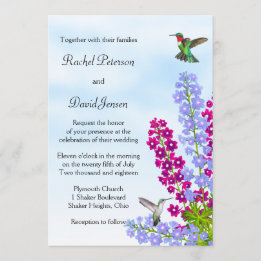 Hummingbirds in Garden Flowers Wedding Invitation