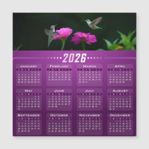 Hummingbirds In Garden Magnetic Calendar Card