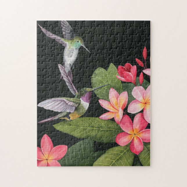 Hummingbirds In the Plumeria Jigsaw Puzzle (Vertical)
