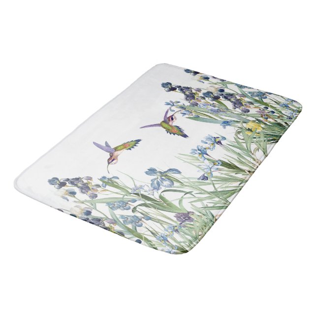 Hummingbirds & Iris Floral Flowers Garden Bath Mat (Angled)