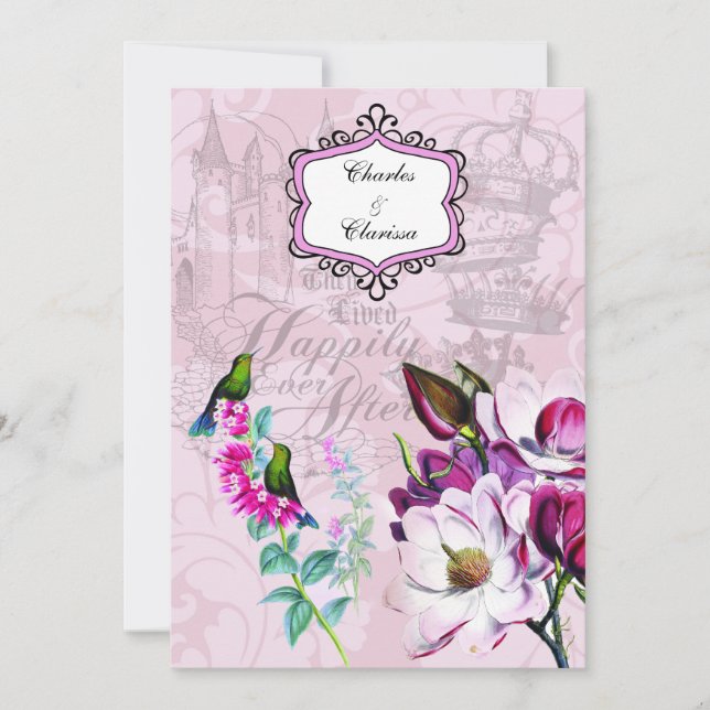 Hummingbirds Magnolias 5x7 Wedding Invitation (Front)