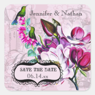 Hummingbirds Magnolias Save the Date Stickers