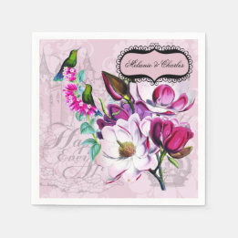 Hummingbirds Magnolias Wedding Paper Napkins