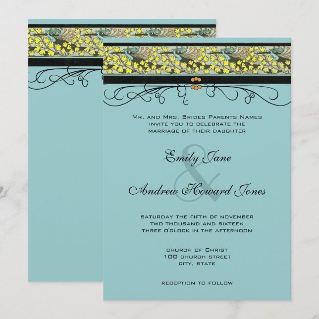 Hummingbirds & Maidenhair Wedding Invitation (Front/Back)