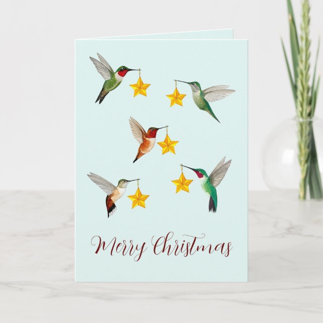 Hummingbirds Merry Christmas  Holiday Card (Front)