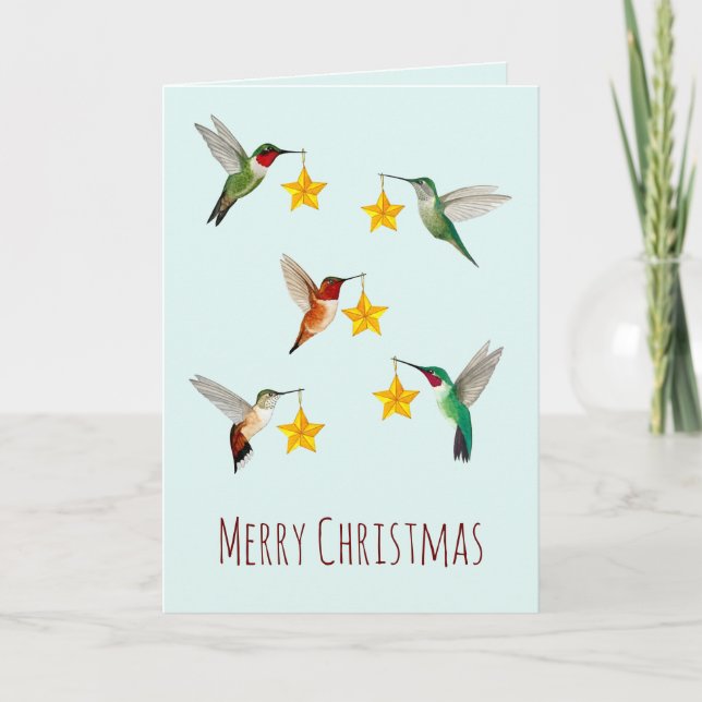 Hummingbirds Merry Christmas  Holiday Card (Front)