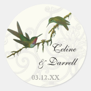 Hummingbirds n Swirls - Wedding Sticker or Seal